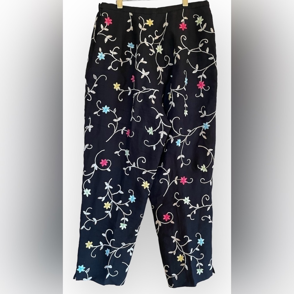 Talbots Linen Floral Black Pants